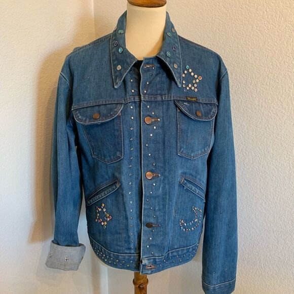 VTG Wrangler Celestial Jeweled Jean Jacket L XL 70 - Picture 3 of 8